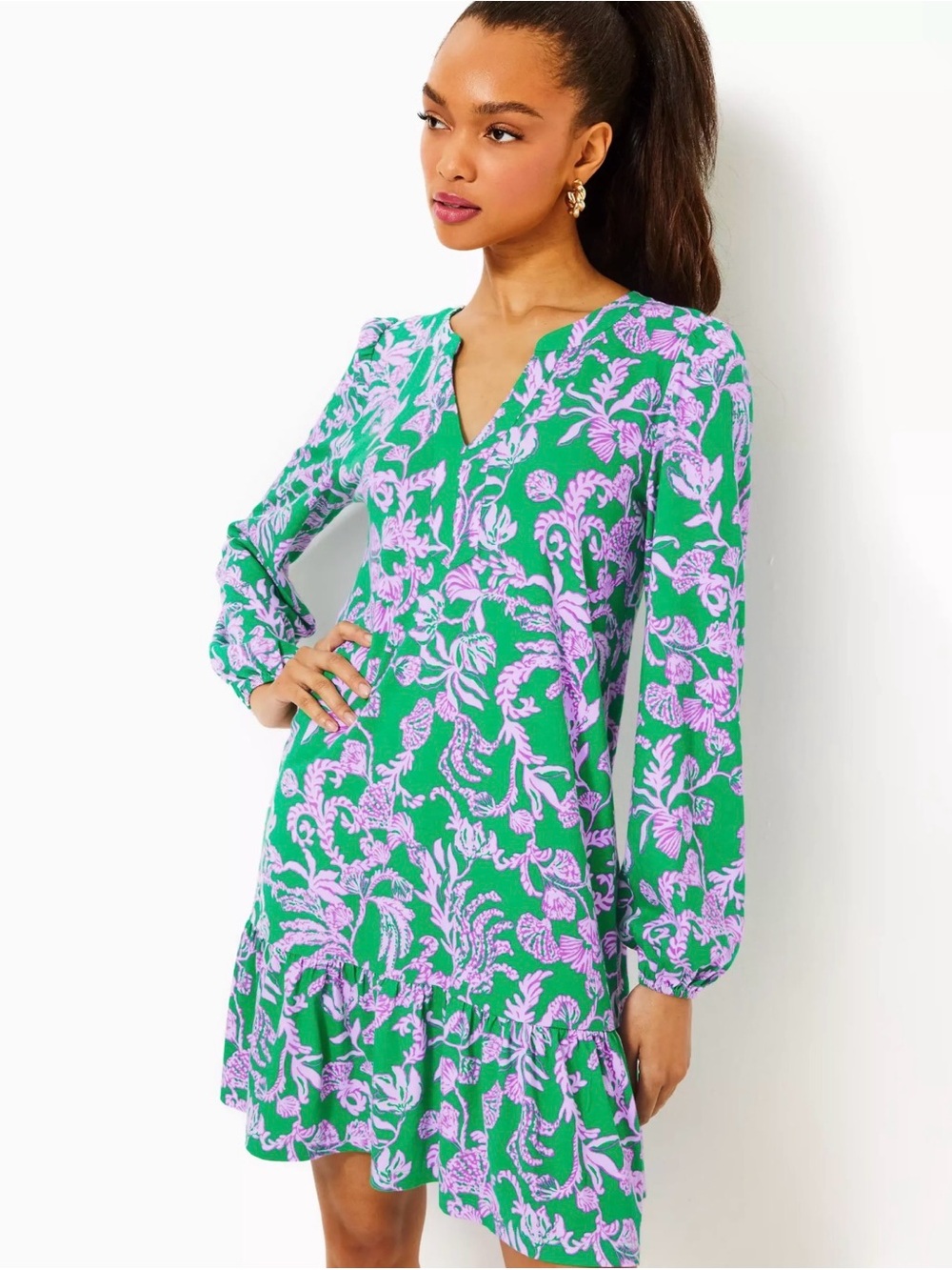 Lilly Pulitzer Green Dress with Lavender Floral Print